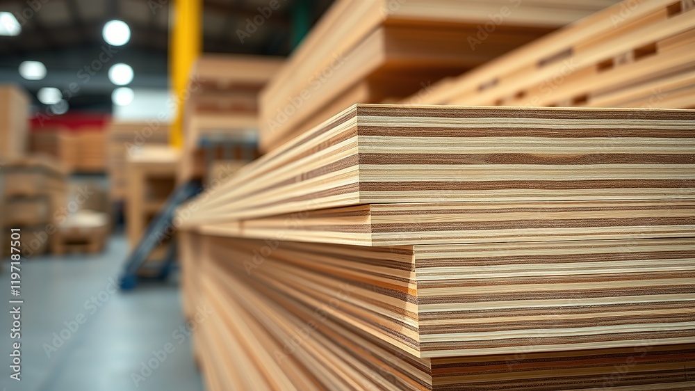 Fototapeta premium Plywood Stack Corner Focus - Lumberyard Hardware Store - Bright Colors