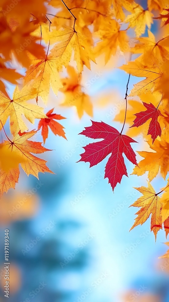 Autumn leaves, vibrant colors, blurred background, nature scene, seasonal design Autumn leaves, vibrant colors, blurred background, nature scene, seasonal design