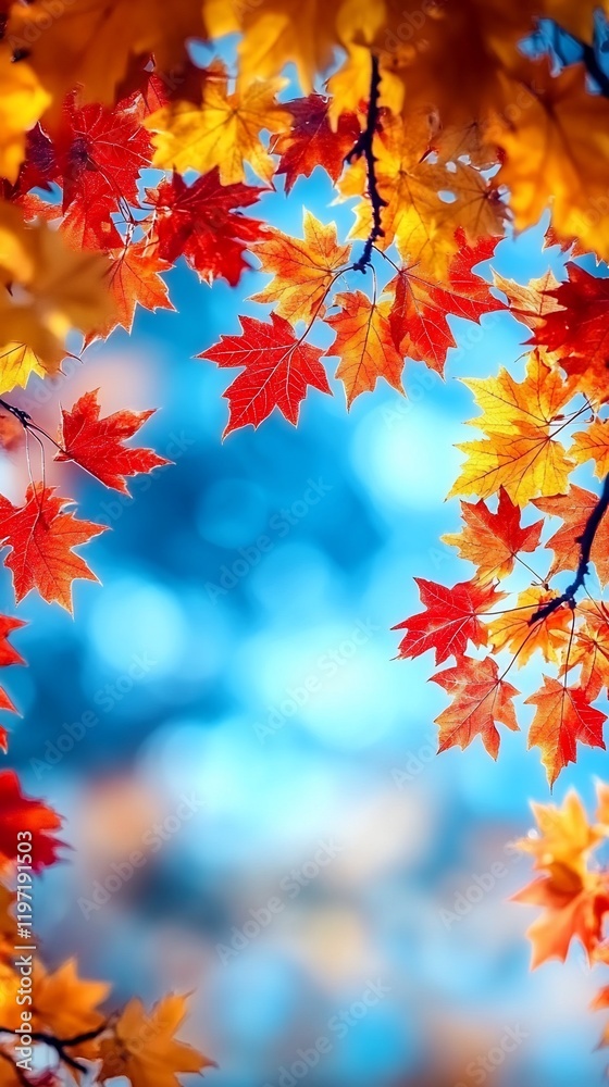 Autumn leaves frame, vibrant colors, blurred background, nature scene, fall backdrop Autumn leaves frame, vibrant colors, blurred background, nature scene, fall backdrop