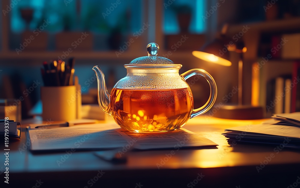 Fiery glowing liquid in a glass teapot Fiery glowing liquid in a glass teapot