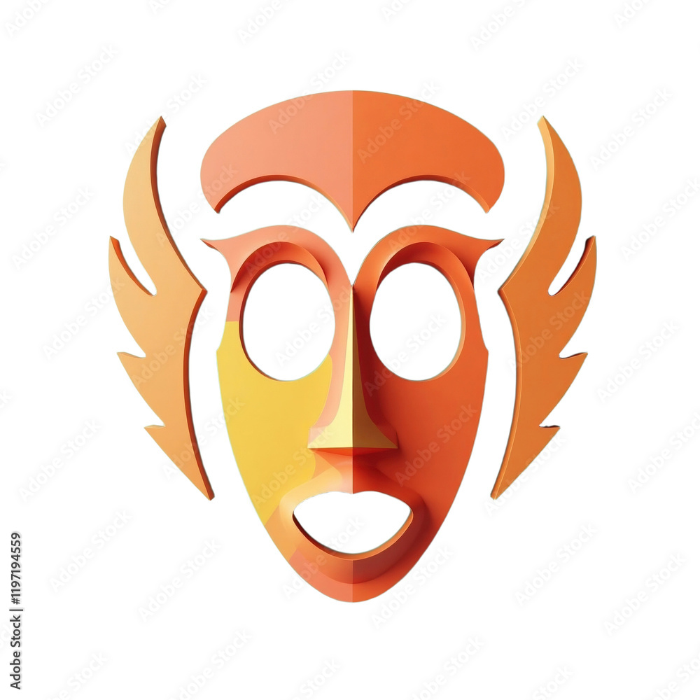 stylized and yellow mask with wings on teal background stylized and yellow mask with wings on teal background