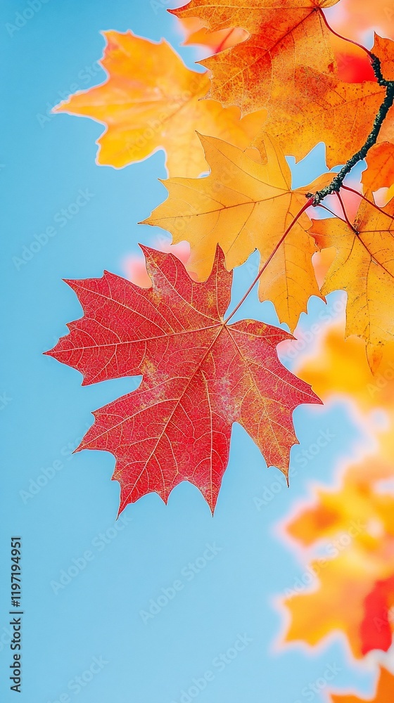 Fototapeta premium Autumn leaves against blue sky
