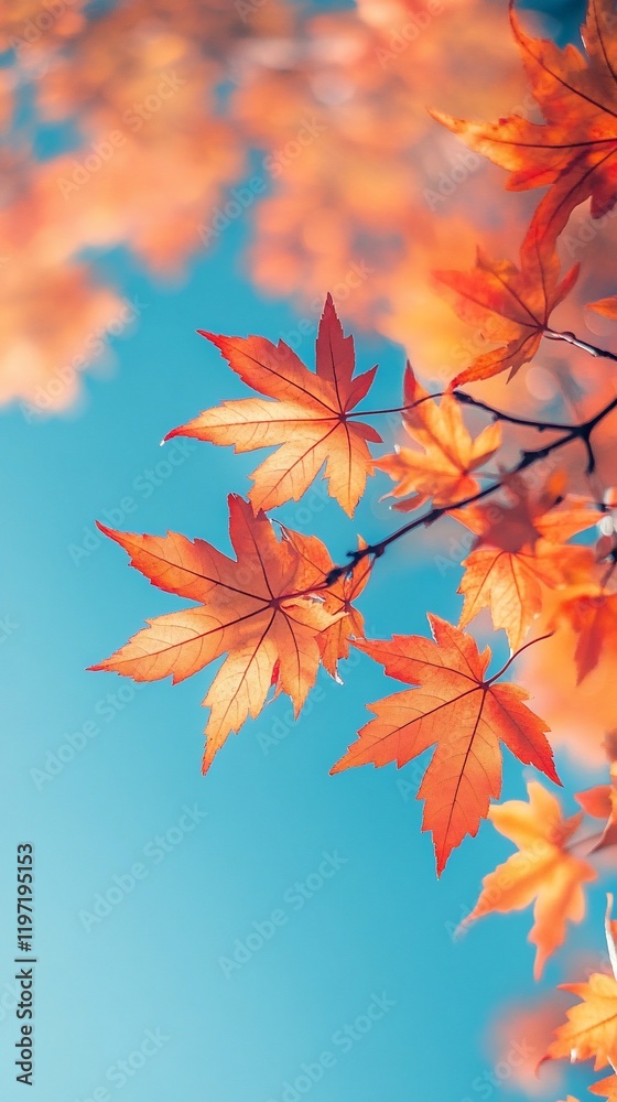 Autumn leaves against blue sky, nature background, fall foliage Autumn leaves against blue sky, nature background, fall foliage