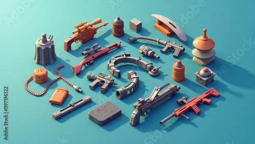 Wallpaper Mural Modern colorful wooden toy guns and weapons collection, arranged on blue background, ideal for children’s playtime, education, and creative imagination with bright vibrant lighting and shadows Torontodigital.ca