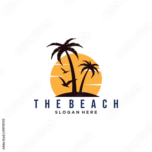 Beach resort logo design template and summer theme simple concept