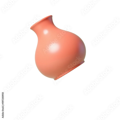 salmon-colored ceramic vase with a smooth curved against a sage green background