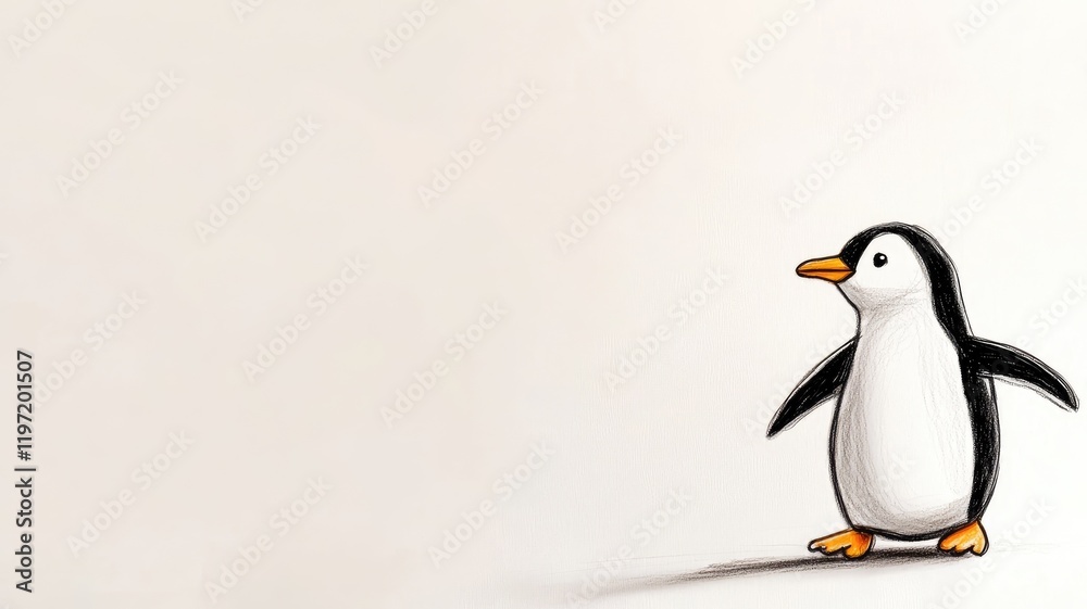 Naklejka premium Cartoon penguin with white background, taking step forward