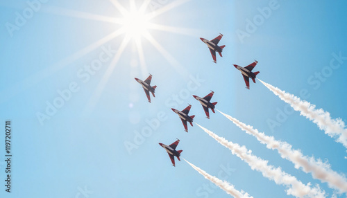 Military jets soaring in formation against clear sky, Independence Day