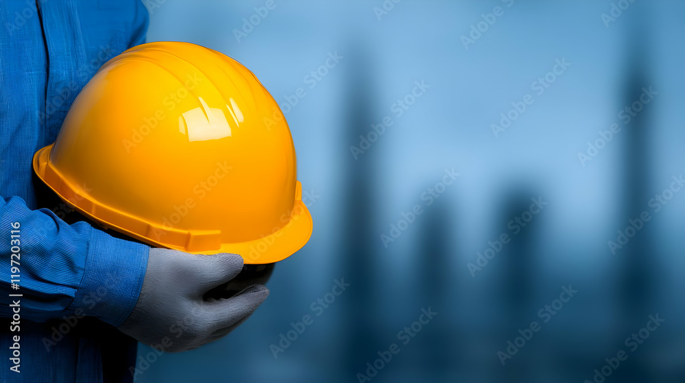 Worker Holding Yellow Hard Hat Worker Holding Yellow Hard Hat