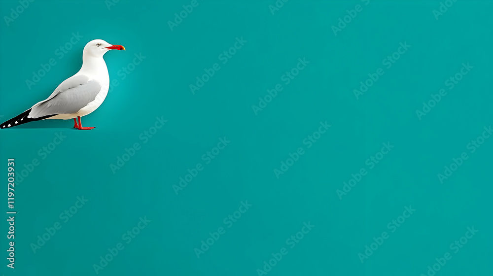 Obraz premium Teal Background Illustration Seagull