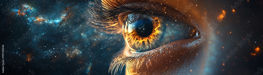 Stunning cosmic galaxy in human eye with artistic sketch and detailed concept placed on textured space background Stunning cosmic galaxy in human eye with artistic sketch and detailed concept placed on textured space background