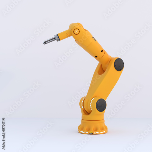 Robot arm manipulator at the factory. Industrial automation technology. Concept technology smart factory. Digital manufacturing operation. 3D rendering, 3D illustration
