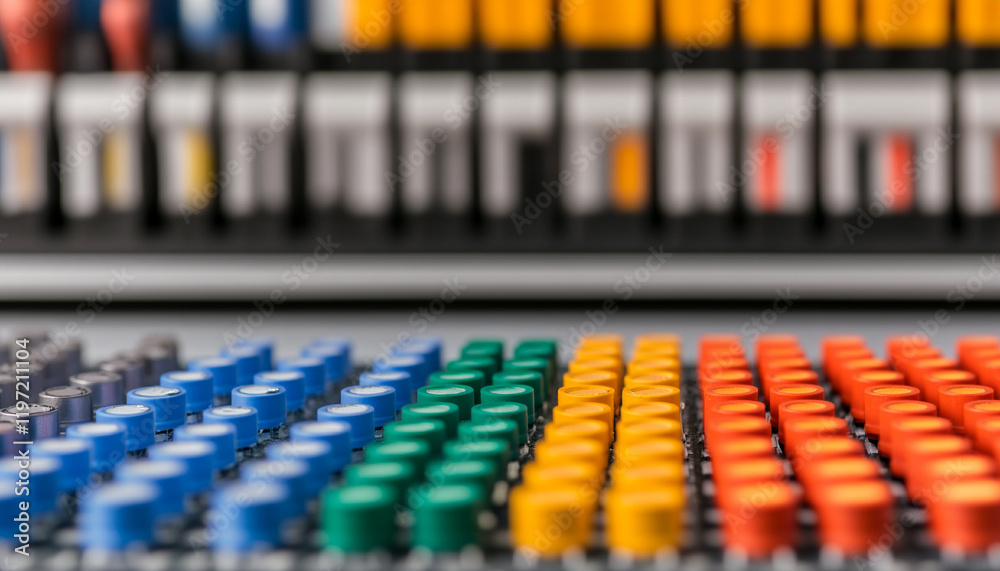 Obraz premium Maintenance electronic and battery. Colorful arrangement of buttons on a control panel.