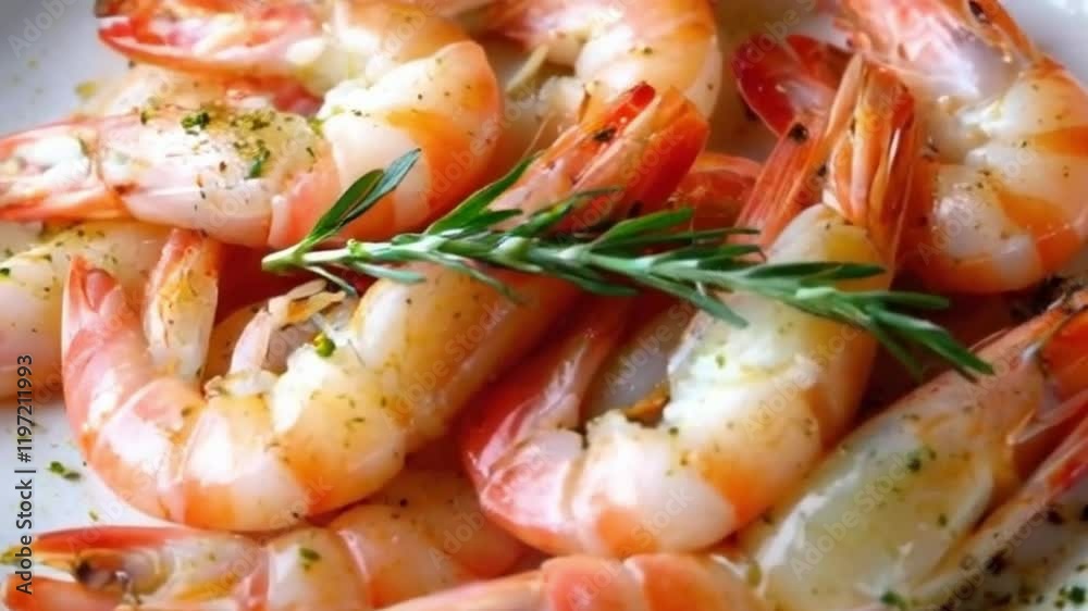 Shrimp and Thyme Sprigs Frozen Mid-Motion Shrimp and Thyme Sprigs Frozen Mid-Motion