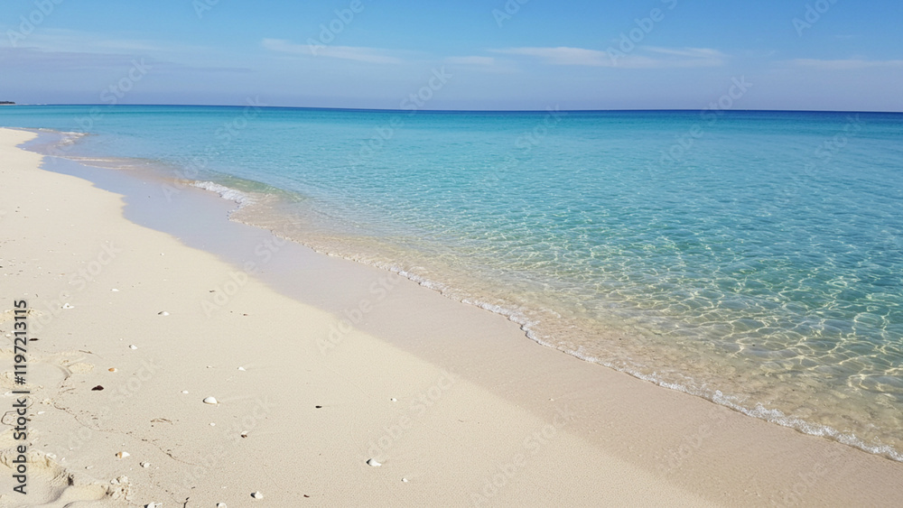 A lovely expanse of sand alongside soft, blue ocean currents A lovely expanse of sand alongside soft, blue ocean currents