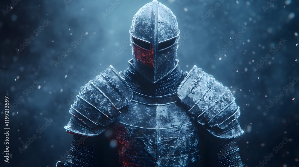 Fototapeta premium Heroic Fantasy Knight in Gleaming Crystal Armor Stands Ready for Battle