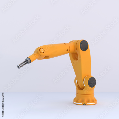 Robot arm manipulator at the factory. Industrial automation technology. Concept technology smart factory. Digital manufacturing operation. 3D rendering, 3D illustration