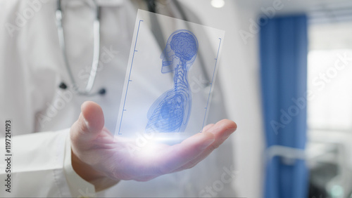Doctor analyzing X-ray hologram with AI photo