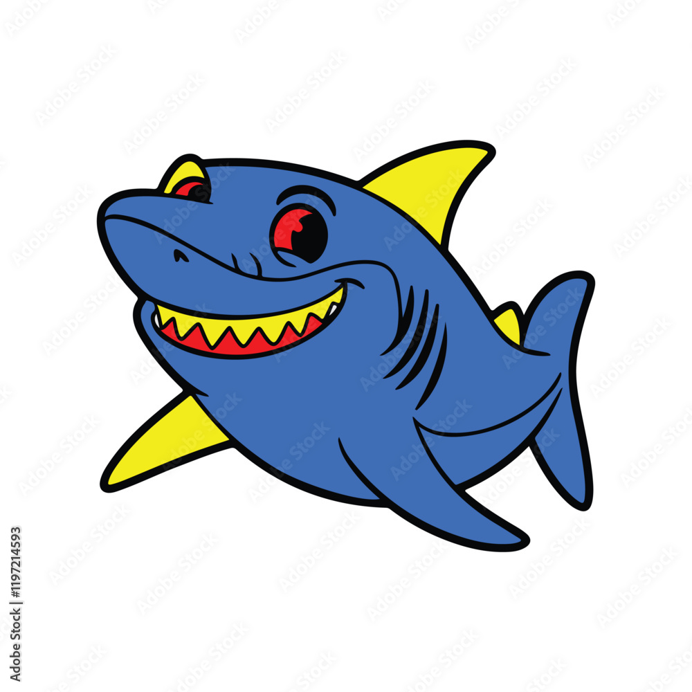 Naklejka premium Stylized shark logo with bold text, ideal for branding, marine life themes, or ocean-related projects, combining typography with marine imagery, emphasizing boldness and aquatic adventure.