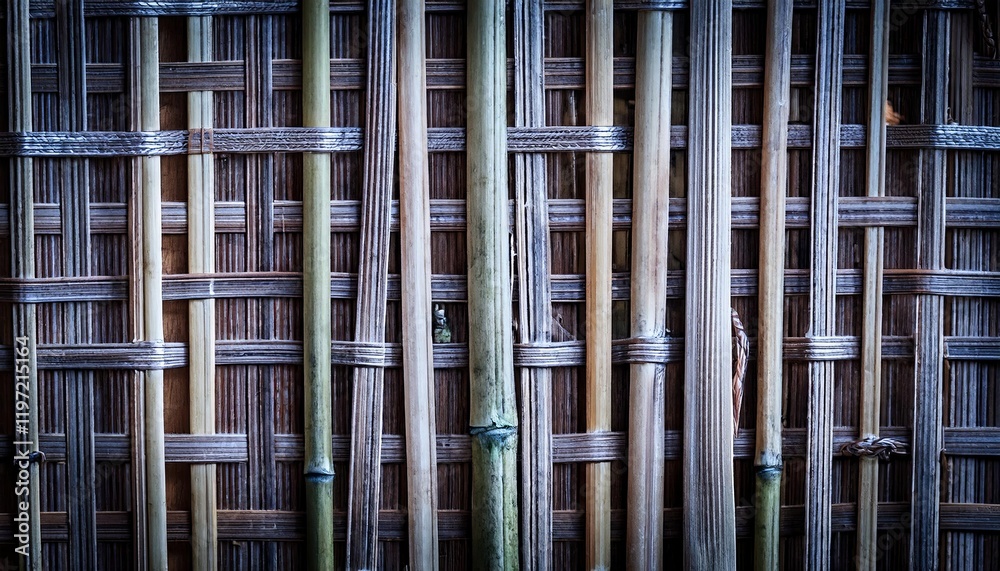 Obraz premium Intertwined japanese bamboo stalks creating textured background