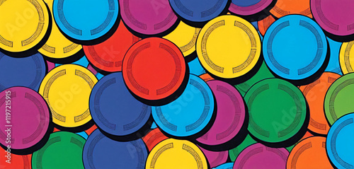Gaming chips on table in casino, background
