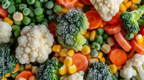 Detailed View of Colorful Frozen Vegetable Medley, Showcasing Fresh and Vibrant Colors