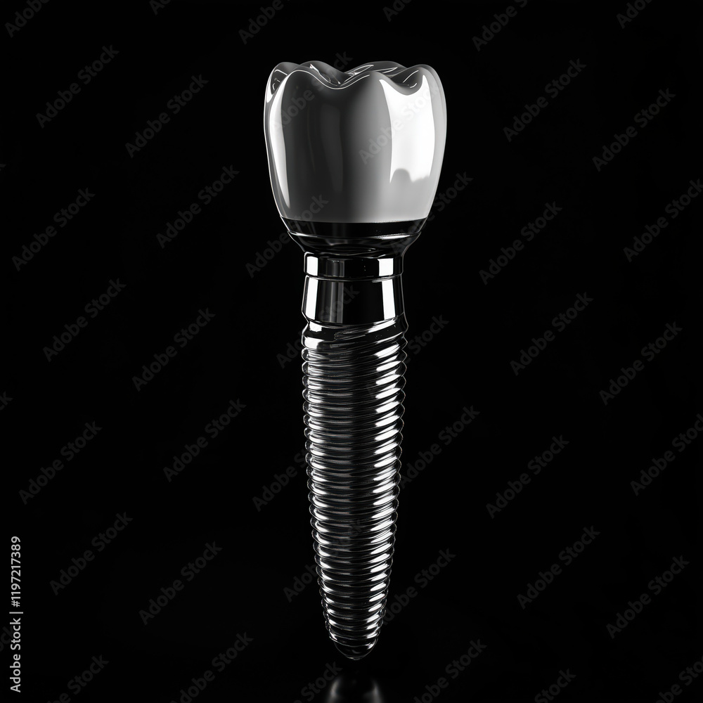 Close-up of Titanium Dental Implant on Black Background