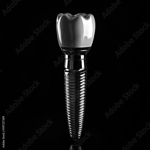 Obraz na płótnie Close-up of Titanium Dental Implant on Black Background w salonie