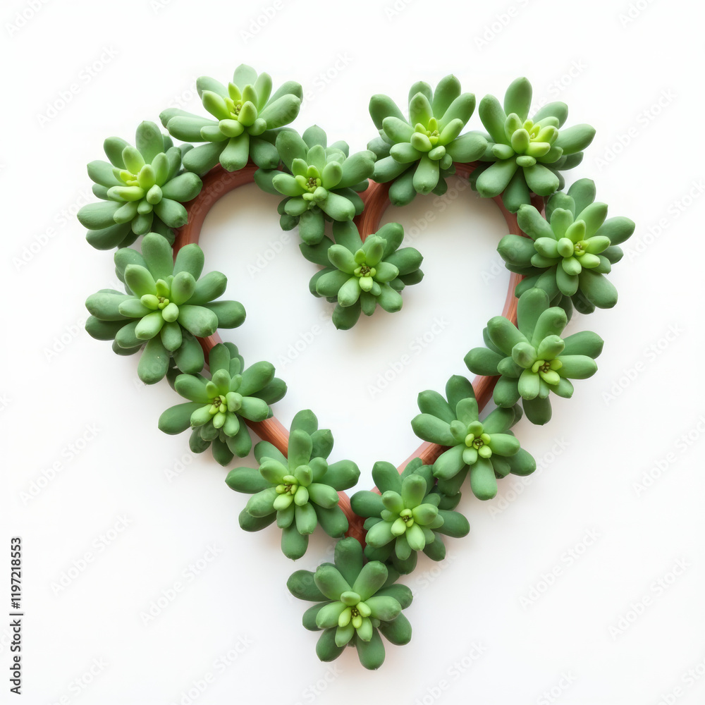 Succulent Plant Growing in the Shape of a Heart Isolated on a White Background