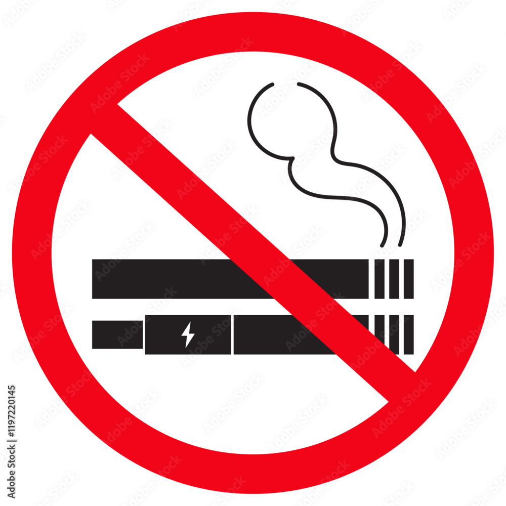 No smoking or no vaping allowed sign. Perfect prohibition symbol for tobacco and electronic cigarettes.