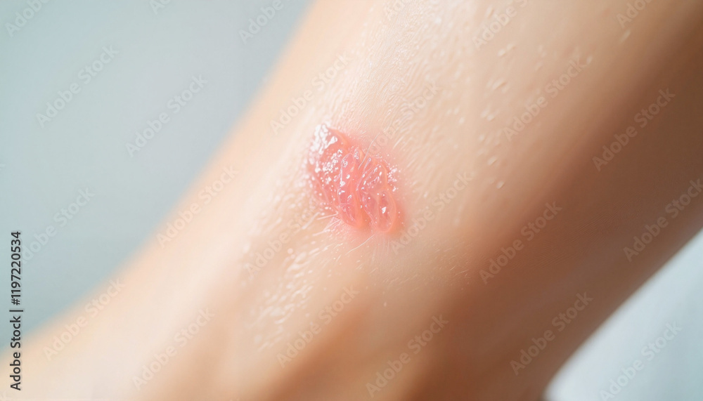 Fototapeta premium Red skin irritation on leg in macro close-up
