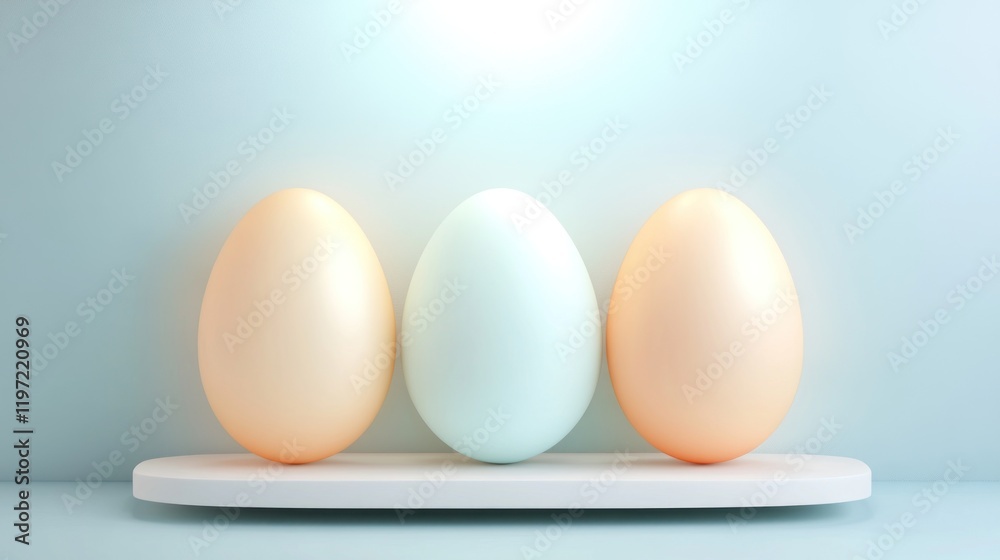 Fototapeta premium Abstract Easter design, geometric shapes, pastel palette, modern minimalist aesthetic, text-friendly composition.