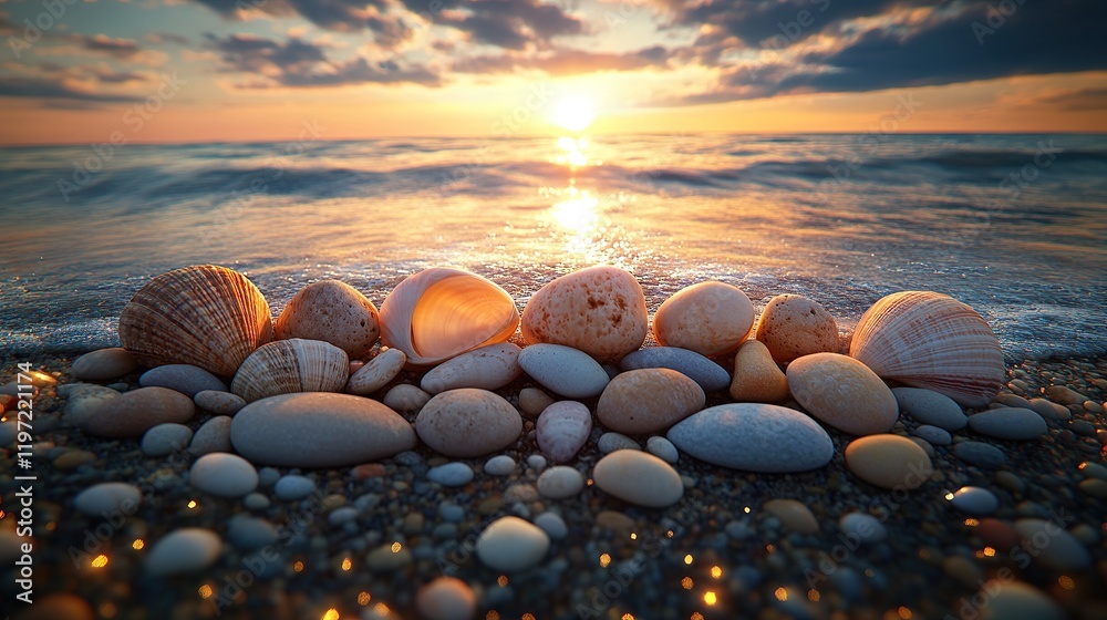 Obraz premium Typography formed from smooth pebbles and seashells
