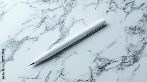 A sleek white pen rests on a stylish marble background, perfect for stationery branding or corporate presentations. photo