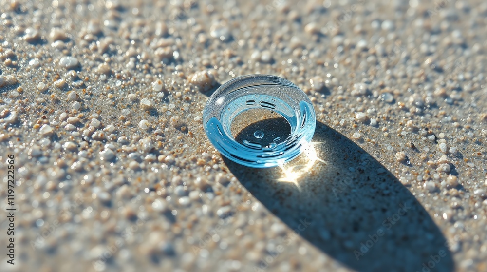 macro oil painting of a single drop of seawater on sand. Strong hard light and dramatic shadows.warm sand macro oil painting of a single drop of seawater on sand. Strong hard light and dramatic shadows.warm sand
