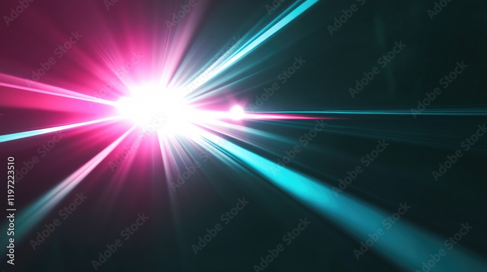 Obraz premium Colorful light beams blurring out of focus against dark background.
