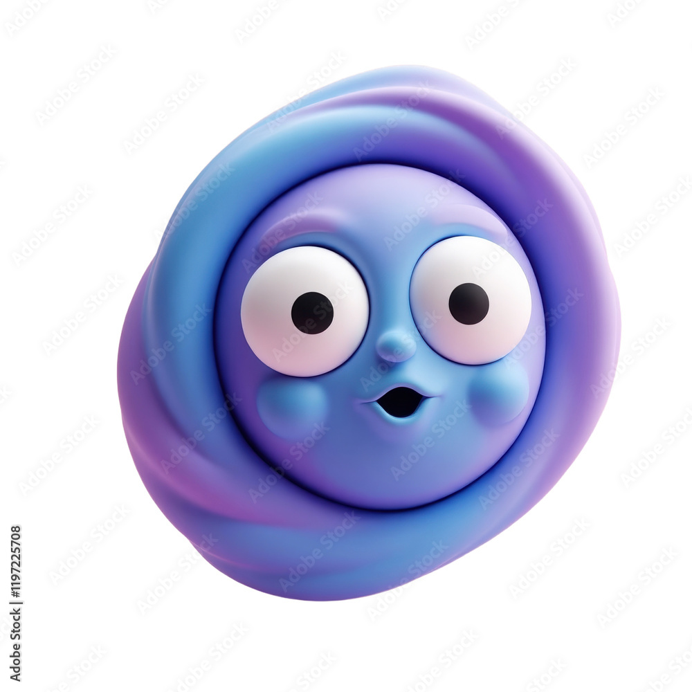 playful 3d render of a surprised emoticon in blue and purple playful 3d render of a surprised emoticon in blue and purple