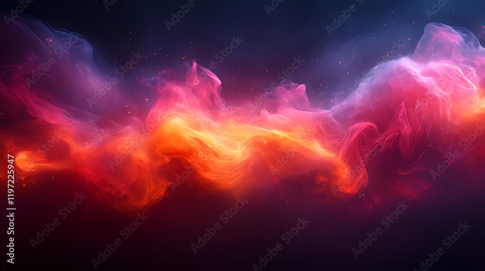 Abstract fiery, smoky nebula swirls in red, orange, pink, and blue hues on a dark background. Abstract fiery, smoky nebula swirls in red, orange, pink, and blue hues on a dark background.