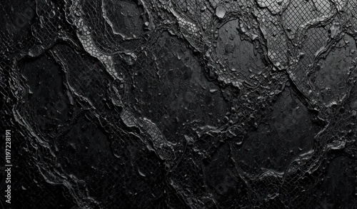 Close up of glossy black snakeskin texture with scaled pattern