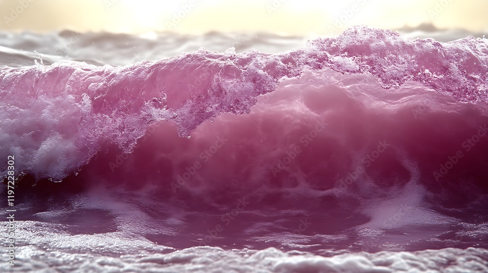 Fototapeta premium Pink Ocean Wave Crashing Foam White