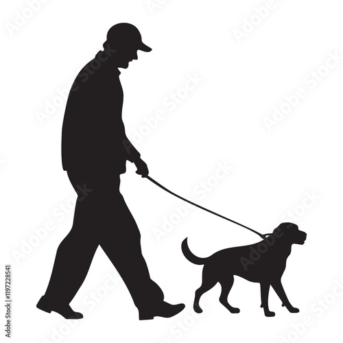 A man walking with a dog silhouette vector illustration