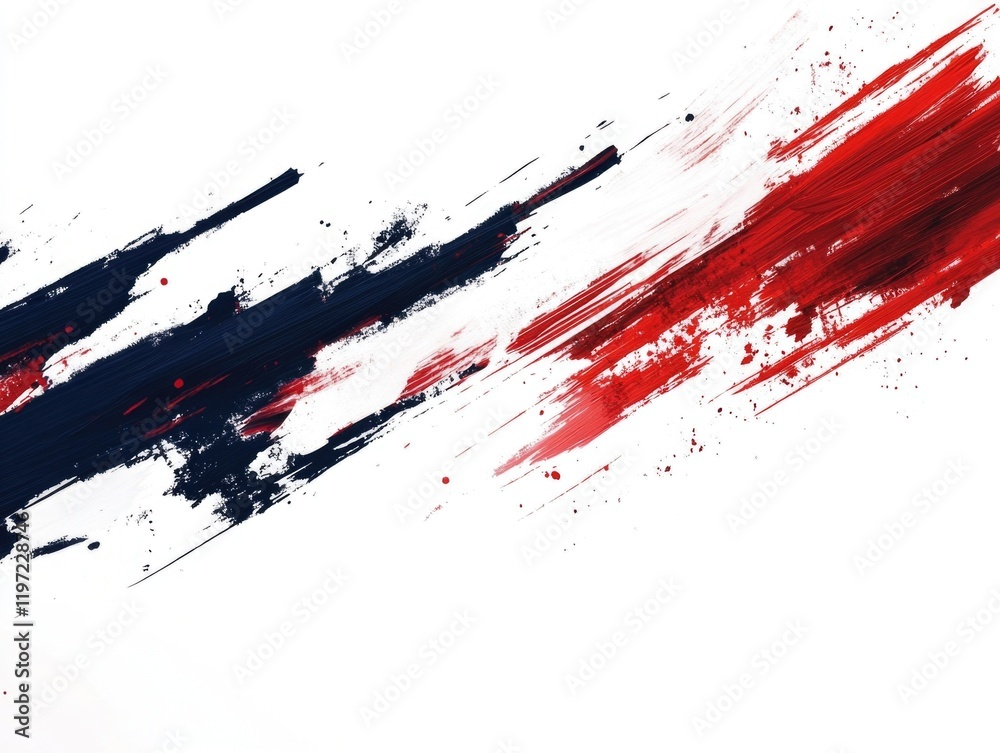 Vibrant splatter painting with red, white and blue strokes on a gray background Vibrant splatter painting with red, white and blue strokes on a gray background