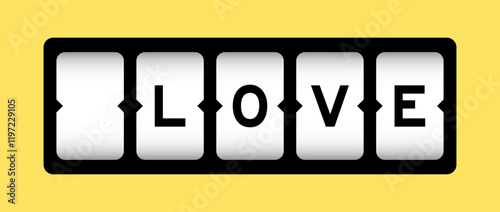 Black color in word love on slot banner with yellow color background photo