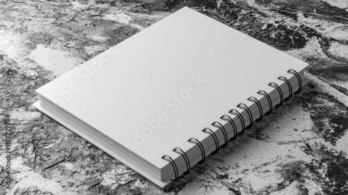 A blank spiral notebook lying on a textured surface, ready for branding or design implementation. Ideal for corporate and professional presentations.