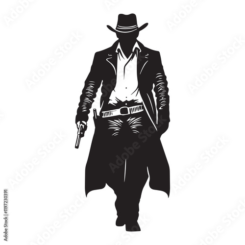 Gunslinger silhouette vector illustration