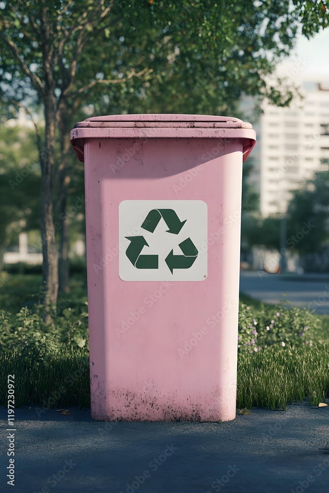 Pink garbage can for waste sorting, ecology, recycling, sustainability Pink garbage can for waste sorting, ecology, recycling, sustainability