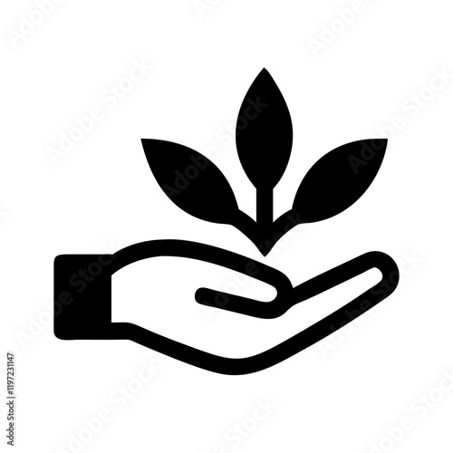 Hand holding growing plant icon