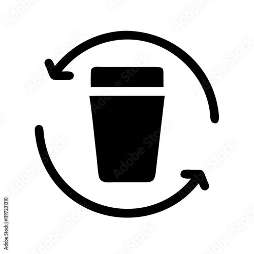 Recyclable cup icon with circular arrows