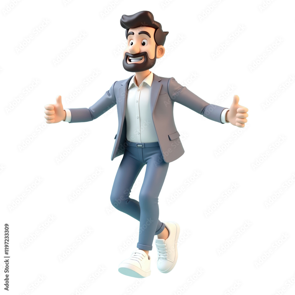 joyful 3d illustrated man in suit giving double thumbs up joyful 3d illustrated man in suit giving double thumbs up