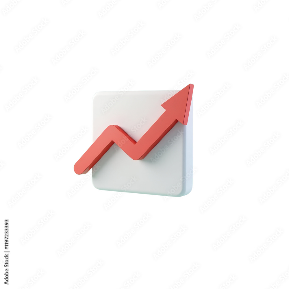 3d render of a red upward trending arrow on white base 3d render of a red upward trending arrow on white base